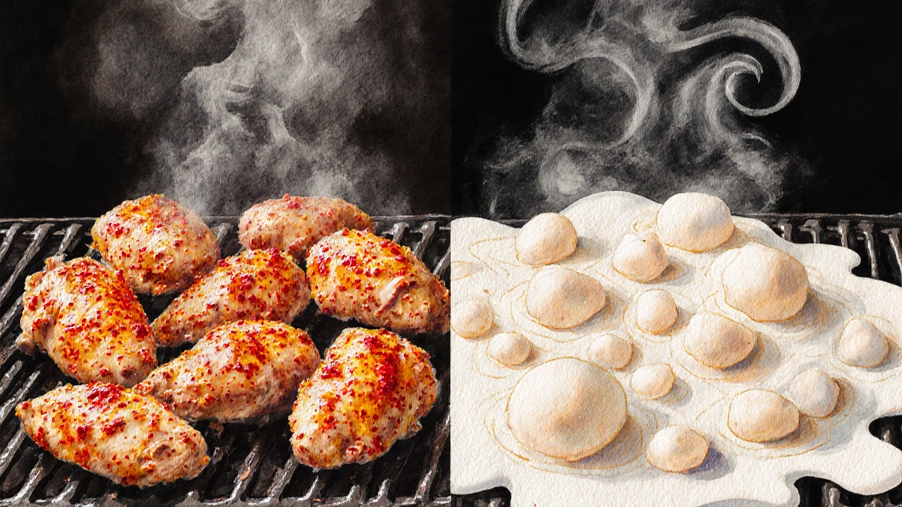 Side-by-side comparison of yogurt and sour cream marinades on chicken, one vibrant and even, the other greasy and separated.