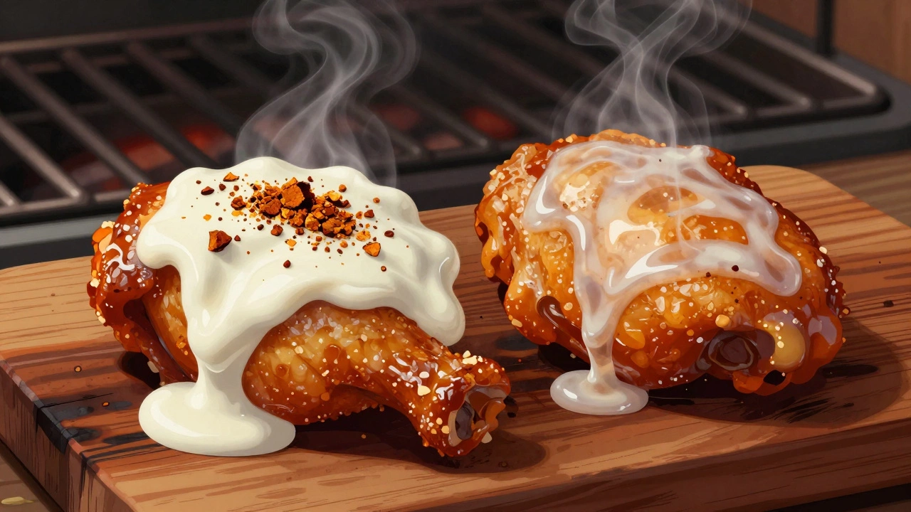 Side-by-side comparison of yogurt-coated and buttermilk-coated chicken
