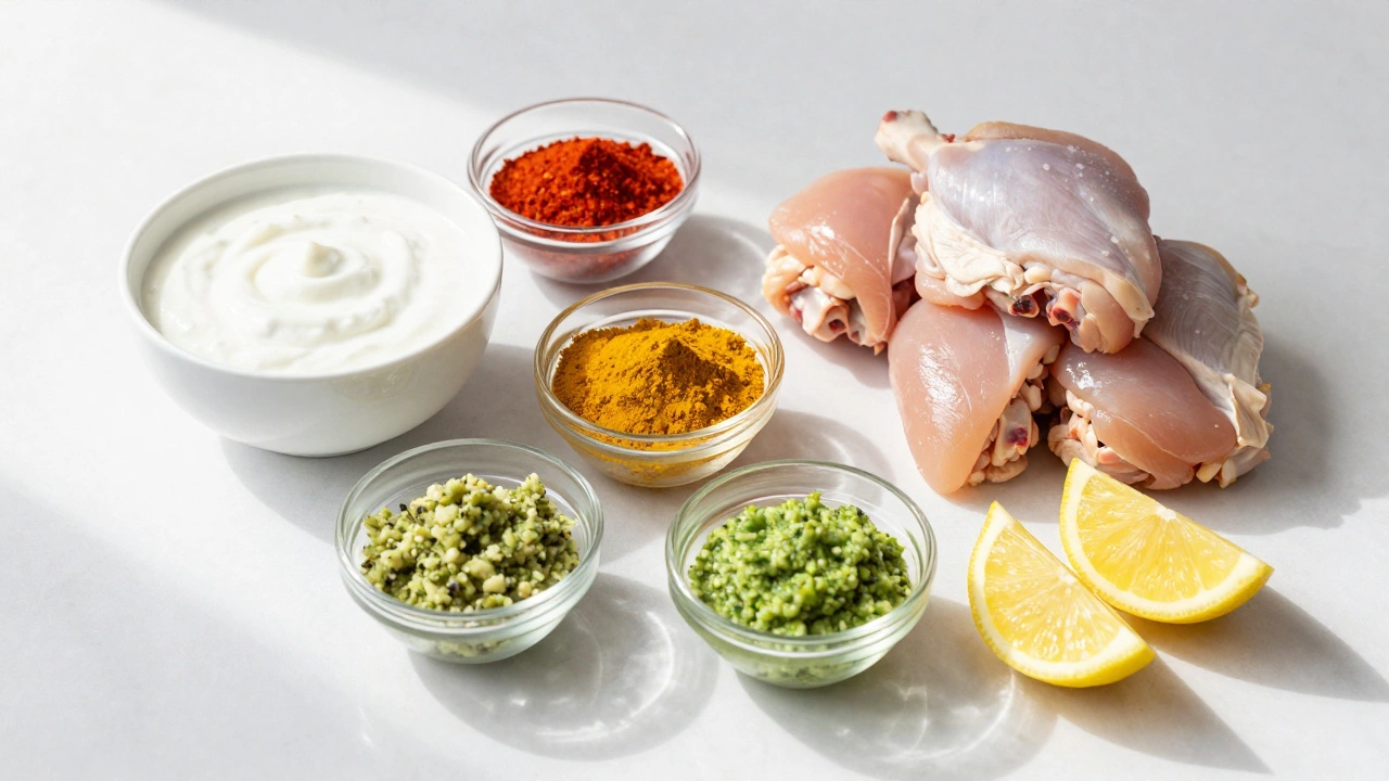 Fresh ingredients like yogurt and spices for homemade tandoori chicken