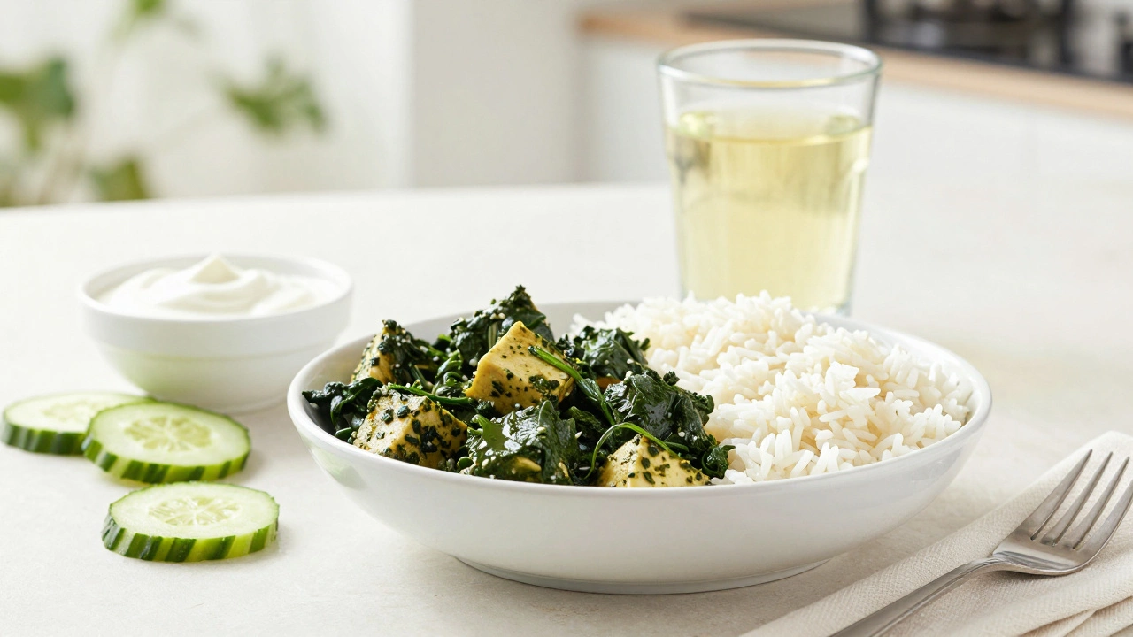 Mild palak paneer and rice for easy digestion